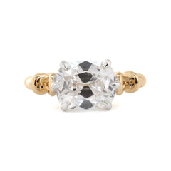 14K Yellow Gold 3.188CT Cushion Old Mine Cut Lab Diamond Vinatge Style East - West Design Ring - MMR