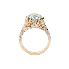 14K Yellow Gold 3.67CT Blue Old European Cut Lab Diamond Multi Row Band High - Set Design Ring - MMR
