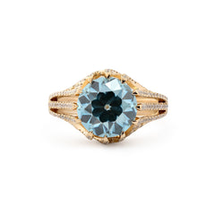 14K Yellow Gold 3.67CT Blue Old European Cut Lab Diamond Multi Row Band High - Set Design Ring - MMR