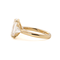 14K Yellow Gold 3ct Elongated Hexagonal Step Cut Lab Diamond Victoran - Style Three Stone Ring with Triangle Side - stone - MMR