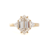 14K Yellow Gold 3ct Elongated Hexagonal Step Cut Lab Diamond Victoran - Style Three Stone Ring with Triangle Side - stone - MMR