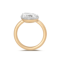 14K Yellow Gold 3ct Pear Shaped Lab Diamond Matte Ring with White Gold Bezel - MMR