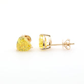 14K Yellow Gold 3ct tw Heart Shape Yellow Lab Diamond Three Prong Basket Stud Earrings with Push Backs - MMR