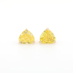14K Yellow Gold 3ct tw Heart Shape Yellow Lab Diamond Three Prong Basket Stud Earrings with Push Backs - MMR