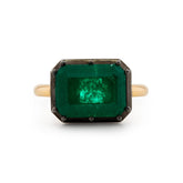 14K Yellow Gold 5.215CT Colombian Emerald East - West Design Black Rhodium Bezel Set Ring - MMR