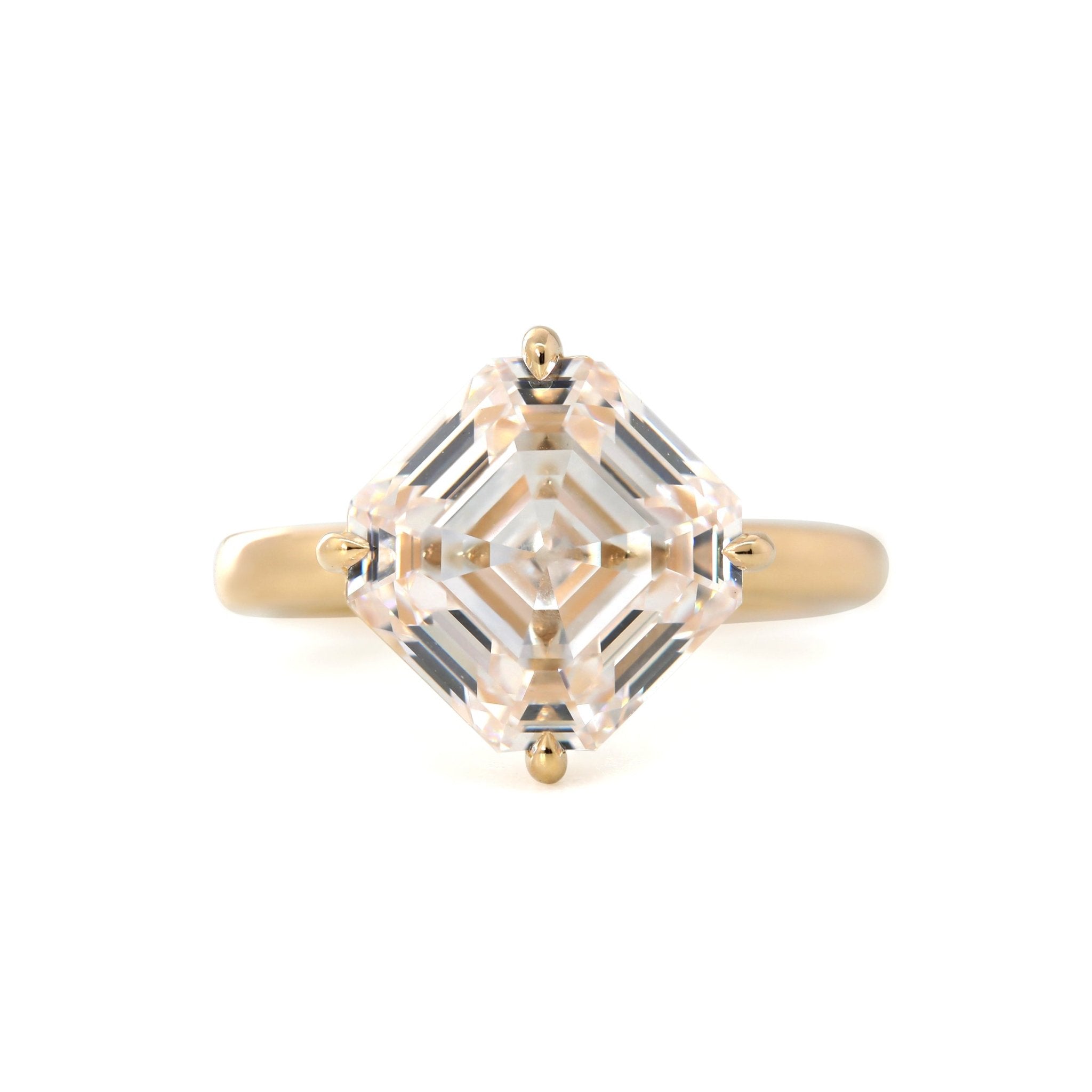 14K Yellow Gold 6ct Antique Asscher Cut Lab Diamond 4 Claw Prong Basket Solitaire Ring - MMR