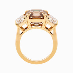 14K Yellow Gold 7.01ct Asscher Cut Brown Lab Diamond Double Claw Prongs Three - stone Ring with Two Trapezoid Step Cut Diamonds - MMR