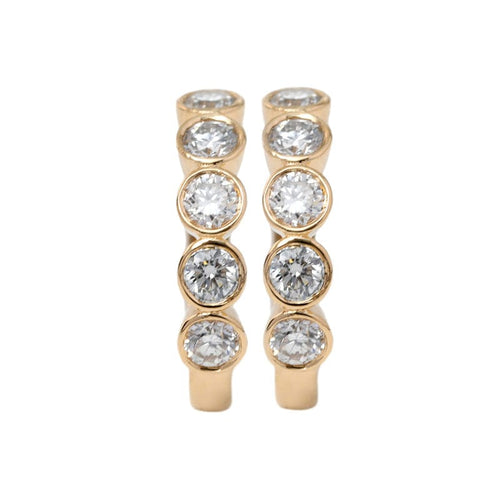 18K Yellow Gold Round Lab Diamond Five-stone Bezel Huggie Earrings