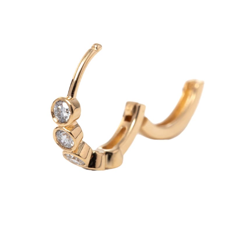 18K Yellow Gold Round Lab Diamond Five-stone Bezel Huggie Earrings
