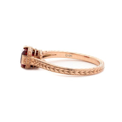 14K Yellow Gold Elongated Cushion Pigeon Blood Lab Ruby Half - Bezel Solitaire Ring - MMR