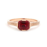 14K Yellow Gold Elongated Cushion Pigeon Blood Lab Ruby Half - Bezel Solitaire Ring - MMR