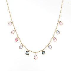 14K Yellow Gold Fancy Shape Gemstone Necklace with 18 Inches Chain - MMR