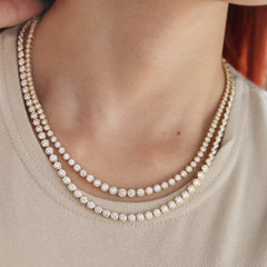 14K Yellow Gold Graduated Bezel - Set Round Diamond Tennis Necklace (18") - MMR
