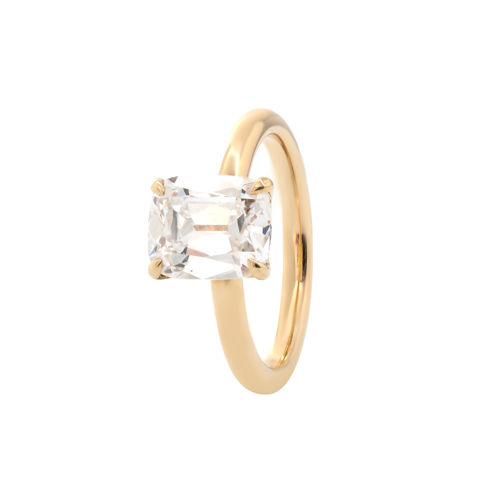 14K Yellow Gold (GRC) 1.7CT Elongated Cushion Old Mine Cut Lab Diamond Tulip Four - Prong SettingRing - MMR