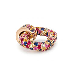 14K Yellow Gold Multi - Color Natural Sapphire Pavé Lock Pendant - MMR