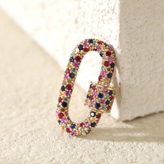 14K Yellow Gold Multi - Color Natural Sapphire Pavé Lock Pendant - MMR
