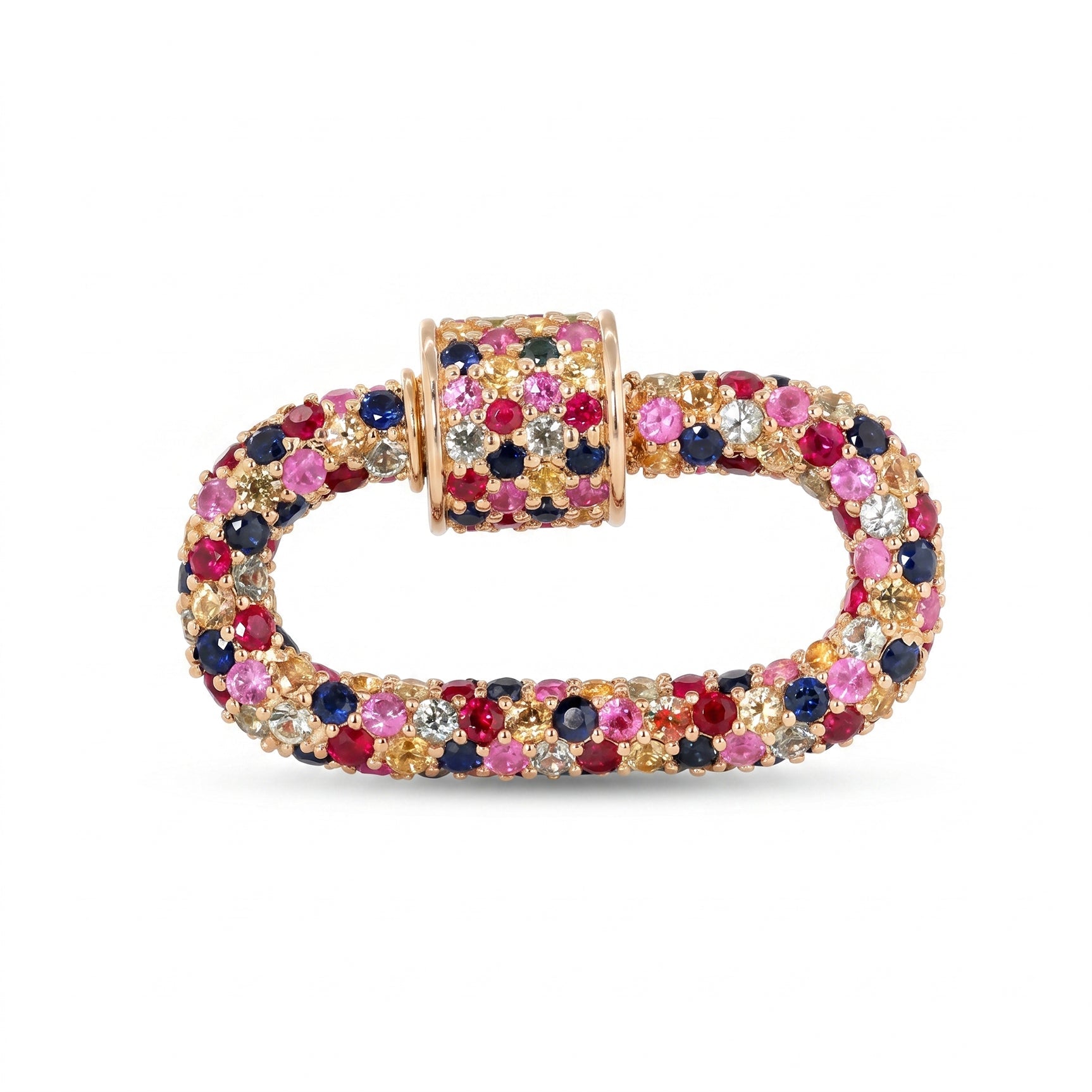 14K Yellow Gold Multi - Color Natural Sapphire Pavé Lock Pendant - MMR
