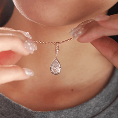 14K Yellow Gold Necklace with 3ct Pear Shaped Lab Diamond Pendant in White Gold Bezel Setting and Beaded Chain - MMR