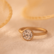 14K Yellow Gold Old European Cut Lab Diamond Bezel Matte Pinky Ring