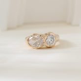 14K Yellow Gold Oval and Round Cut Lab Diamond Toi et Moi Ring - MMR