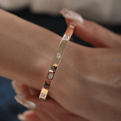 14K Yellow Gold Oval Cut and Princess Cut Lab Diamond Bezel Bangle Bracelet - MMR