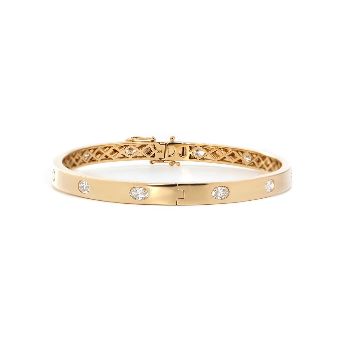 14K Yellow Gold Oval Cut and Princess Cut Lab Diamond Bezel Bangle Bracelet - MMR
