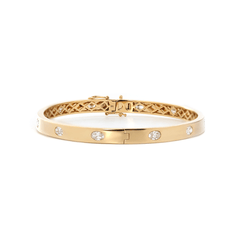 14K Yellow Gold Oval Cut and Princess Cut Lab Diamond Bezel Bangle Bracelet - MMR