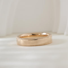 14K Yellow Gold Plain Ring with Millegrain - MMR