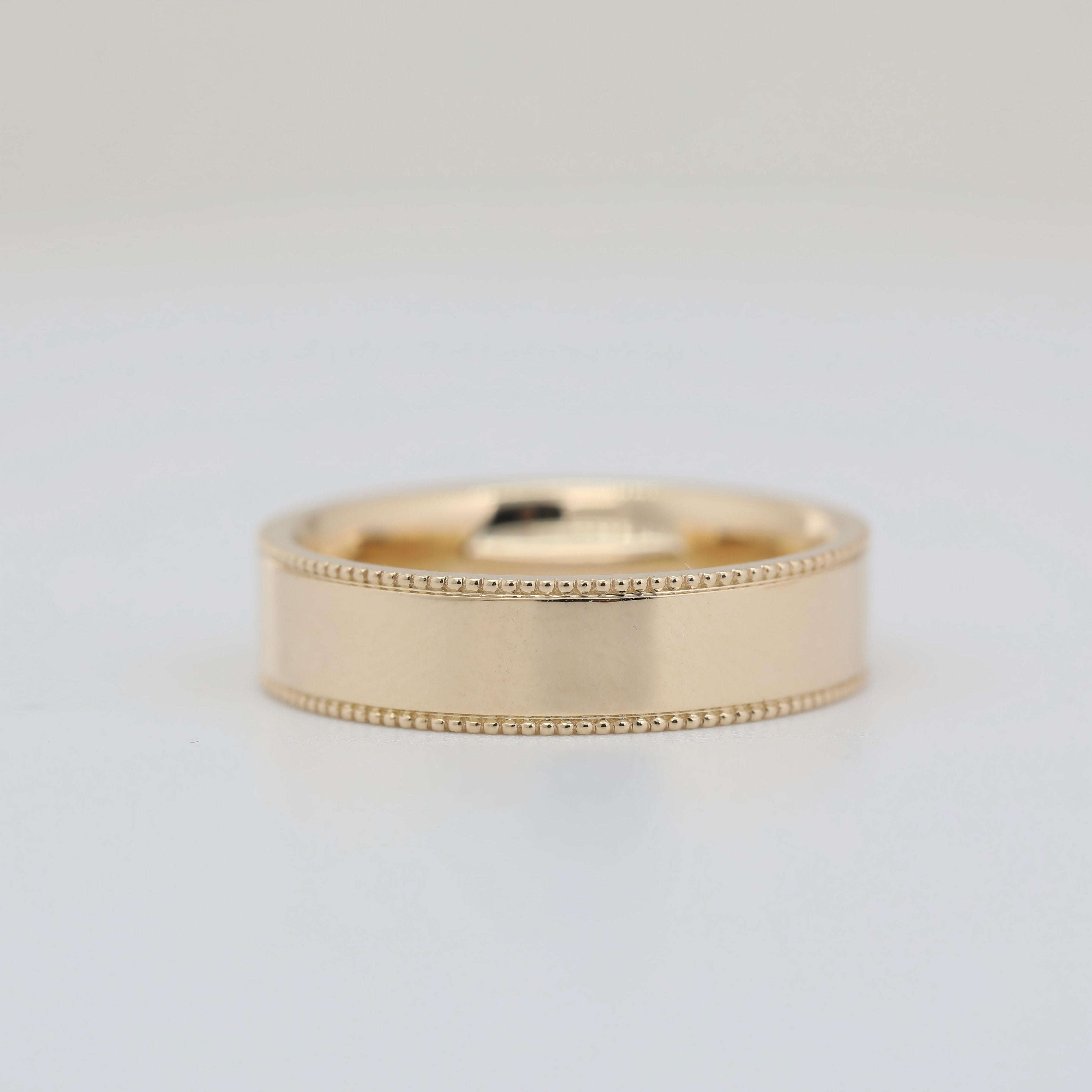 14K Yellow Gold Plain Ring with Millegrain and 5mm Band Width Design - MMR
