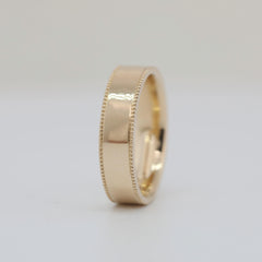 14K Yellow Gold Plain Ring with Millegrain and 5mm Band Width Design - MMR