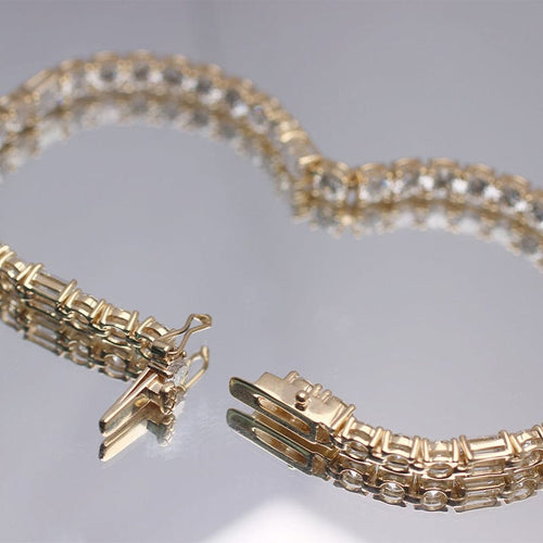 14K Yellow Gold Round & Emerald Cut Lab Diamond Tennis Bracelet