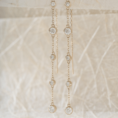 14K Yellow Gold Round Cut Diamond Bezel Drop Earrings - MMR