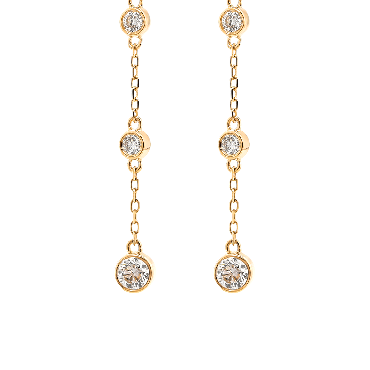 14K Yellow Gold Round Cut Diamond Bezel Drop Earrings - MMR