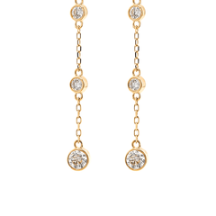 14K Yellow Gold Round Cut Diamond Bezel Drop Earrings - MMR