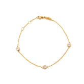 14K Yellow Gold Round Lab Diamond 3 Stone Bezel Station Bracelet - MMR