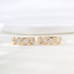 14K Yellow Gold Round Lab Diamond Bezel 4 Stone Huggie Earrings - MMR