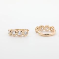 14K Yellow Gold Round Lab Diamond Bezel 4 Stone Huggie Earrings - MMR