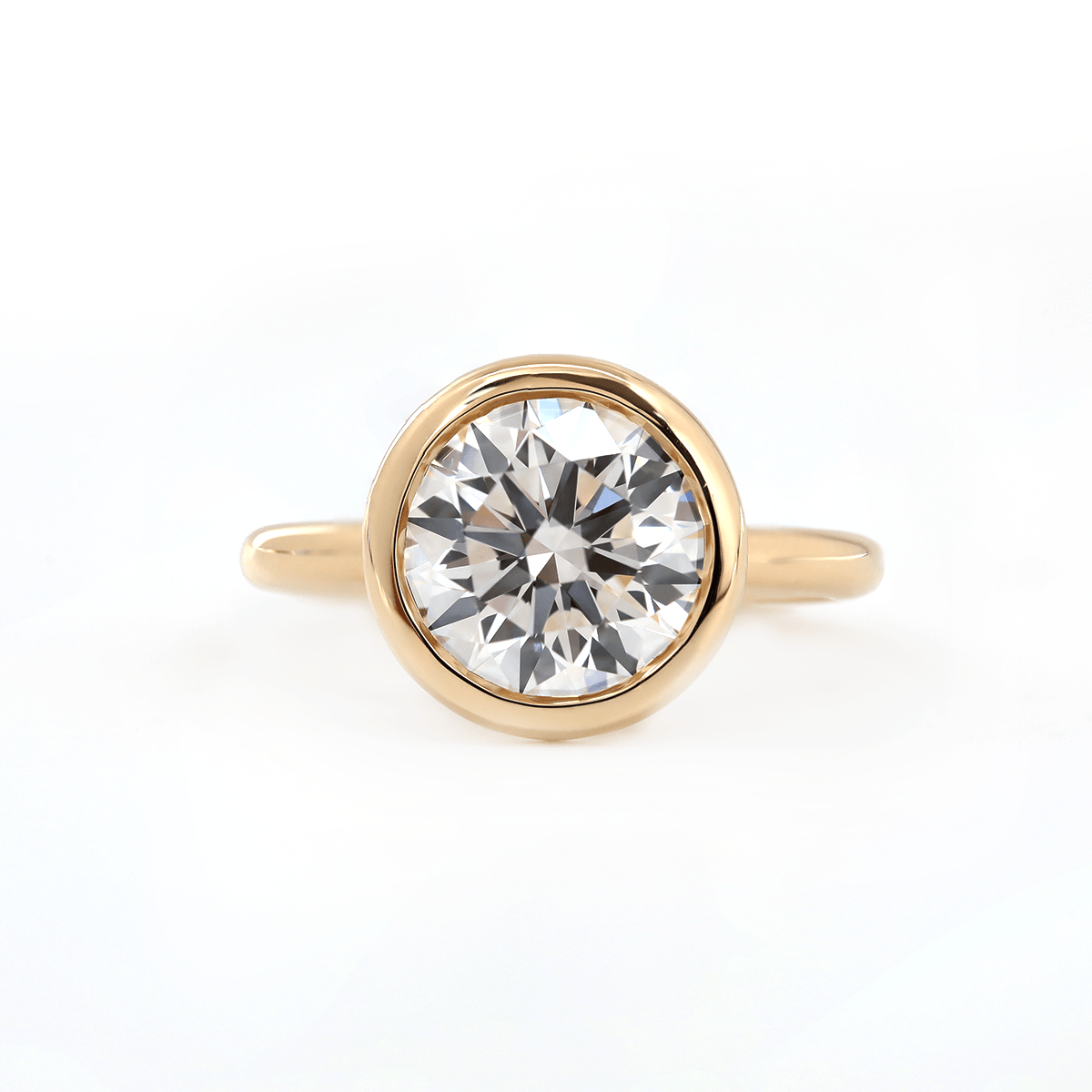 14K Yellow Gold Round Lab Diamond Bezel Crowm Basket Solitaire Ring - MMR