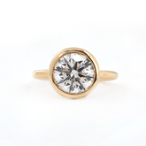 14K Yellow Gold Round Lab Diamond Bezel Crowm Basket Solitaire Ring - MMR