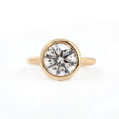 14K Yellow Gold Round Lab Diamond Bezel Crowm Basket Solitaire Ring - MMR