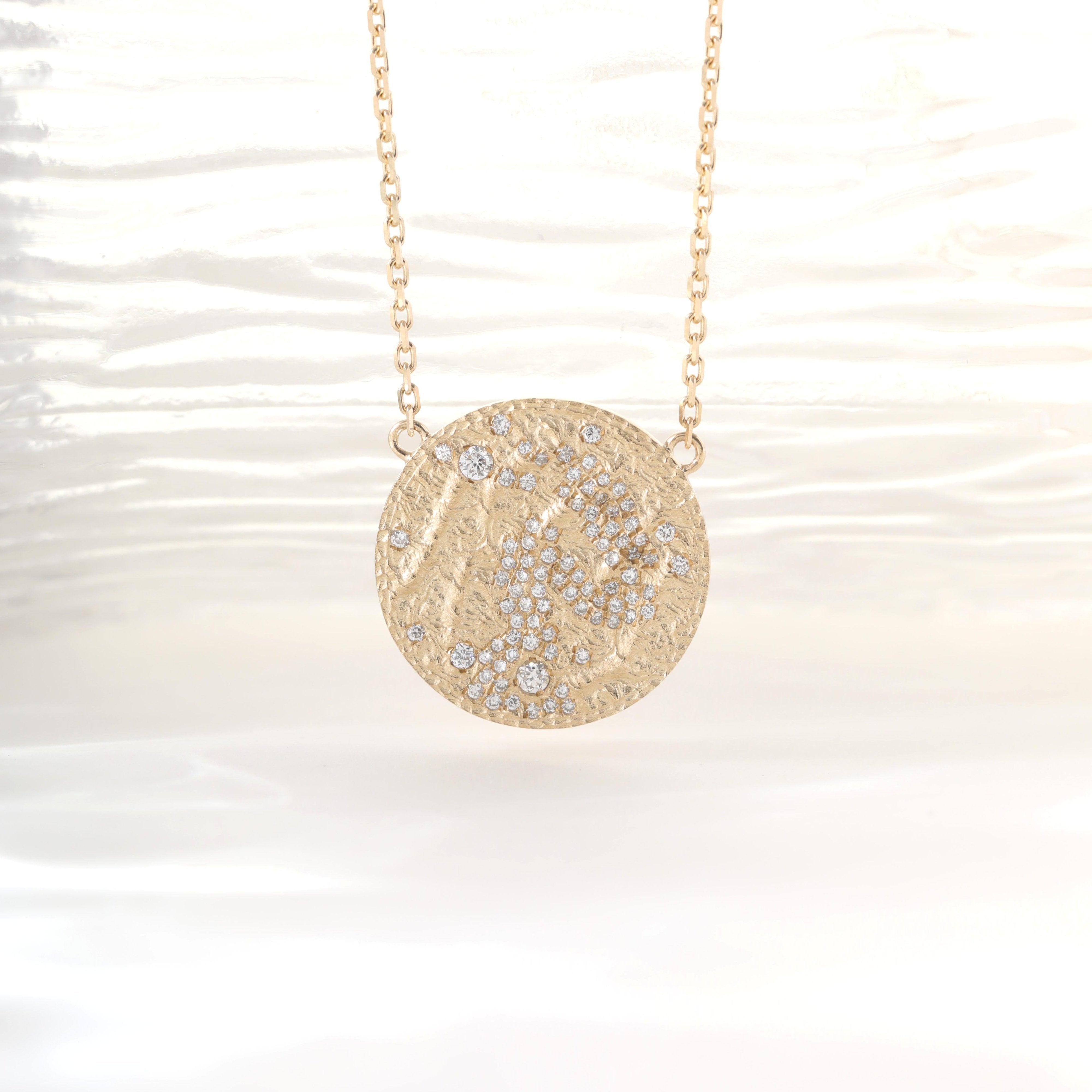14K Yellow Gold Round Lab Diamond Constellation Pendant Necklace with 18 Inches Chain - MMR