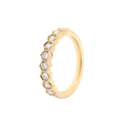 14K Yellow Gold Round Lab Diamond Hexagonal Bezel 9 Stone Ring - MMR