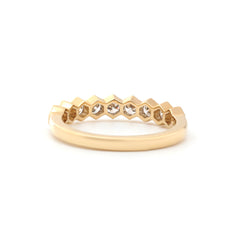 14K Yellow Gold Round Lab Diamond Hexagonal Bezel 9 Stone Ring - MMR