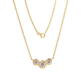 14K Yellow Gold Three - stone Round Brilliant Cut Bezel Set Design Pendant Necklace (40+5cm) - MMR