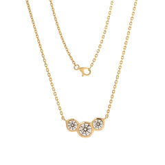 14K Yellow Gold Three - stone Round Brilliant Cut Bezel Set Design Pendant Necklace (40+5cm) - MMR