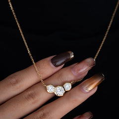 14K Yellow Gold Three - stone Round Brilliant Cut Bezel Set Design Pendant Necklace (40+5cm) - MMR