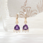 14K Yellow Gold Trillion Cut Amethyst and Rose Cut Lab Diamond Drop Earrings - MMR