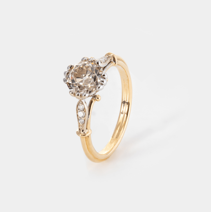 14K Yellow Gold & Platinum 1.27ct Antique OEC Lab Diamond Wedding Ring