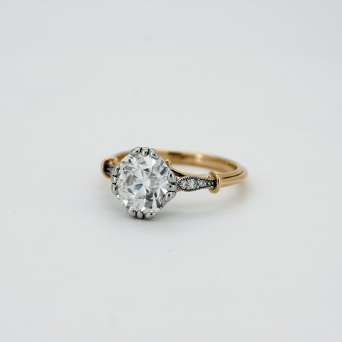 18k Yellow & White Gold 4.5 Carat Old European Cut Cushion Lab Diamond Vintage Style Engagement Ring