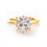 14k Yellow Gold 2.5ct Old Mine Cut Cushion Lab Diamond 8 Prongs Basket Solitaire Ring